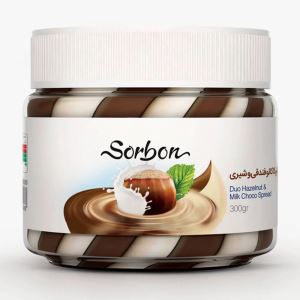 سوربن سس شکلات فندق دو رنگ 300 گرم شیشه ای